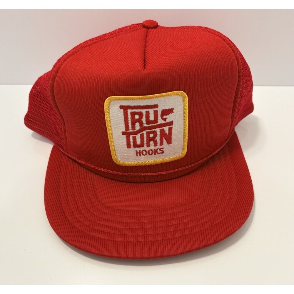 Tru Turn Hooks Red Mesh Trucker Hat Snapback Fishing Cap One Size VTG